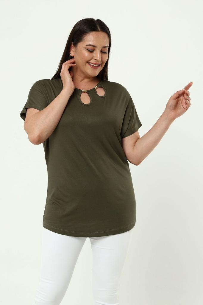 Damenstil Große Größe T-Shirt Übergröße Komfortmodell Stilvoller Kragen Detailliert Baumwolle Kurve Kurze Ärmel Mutter Sommer Abendkleid Tunika T-Shirt