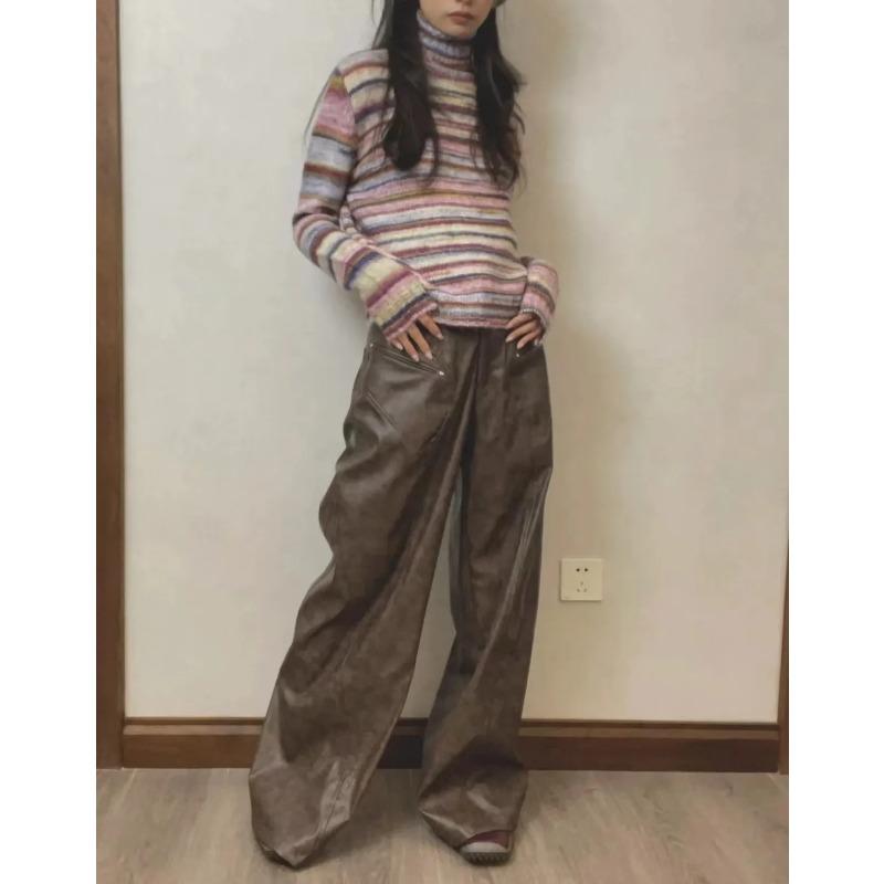 Japonský Y2k rolák Vintage duhově pruhovaný pulovr Korejská móda Pletený svetr Harajuku Grunge Pletenina
