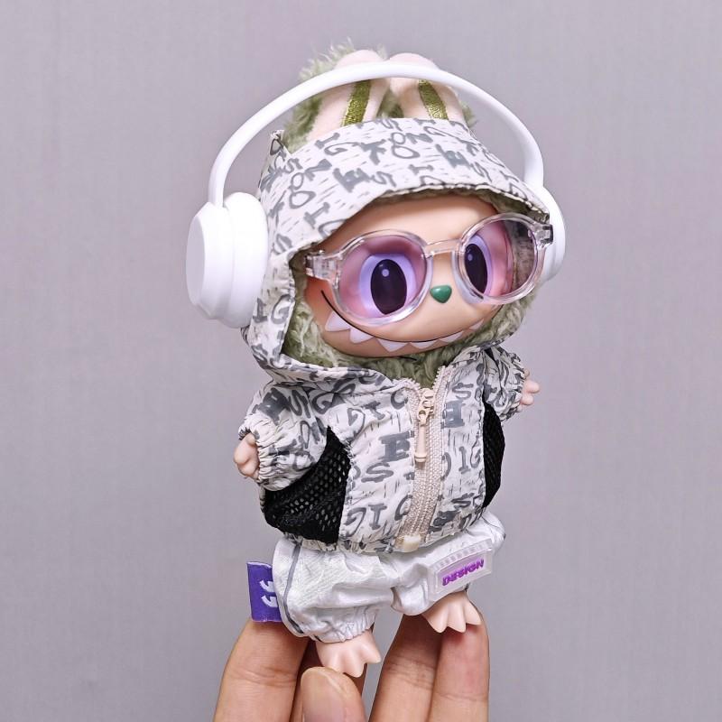 Labubu Doll Outfit Set 15cm 17cm Fashion Hooded Sun Protection Pants Headphones Glasses 4 Or 5 Piece Toy Clothing