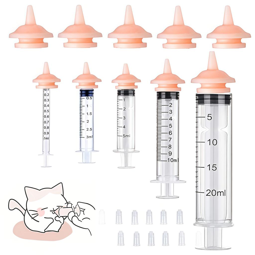 Pet Feeding Nipple Set, Suitable for Kittens and Puppies, Small Animals, Pets and Wild Animals Silicone Feeding Nipples