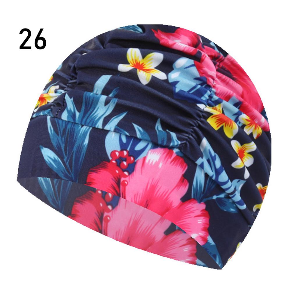 Shower Cap Elastic Nylon Turban Flowers Printed Swimming Cap Pool Bathing Hat Long Hair Protect Waterproof Hats for Men Women