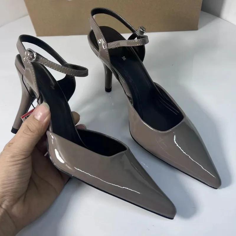 

Летние современные офисные туфли для женщин из лакированной кожи, свадебные босоножки с острым носком, брендовые дизайнерские женские босоножки на высоком каблуке 35