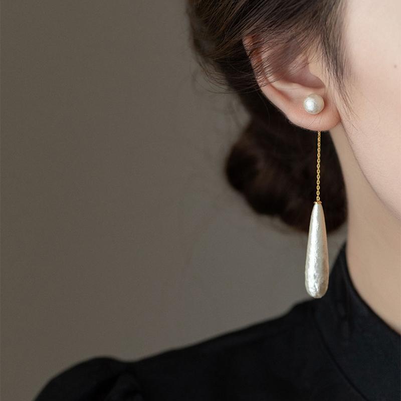 French Elegant Water Drop Imitation Pearl Long Earrings Fashionable Texture Foam 2026 New Design Jewelry Accessory For Womens