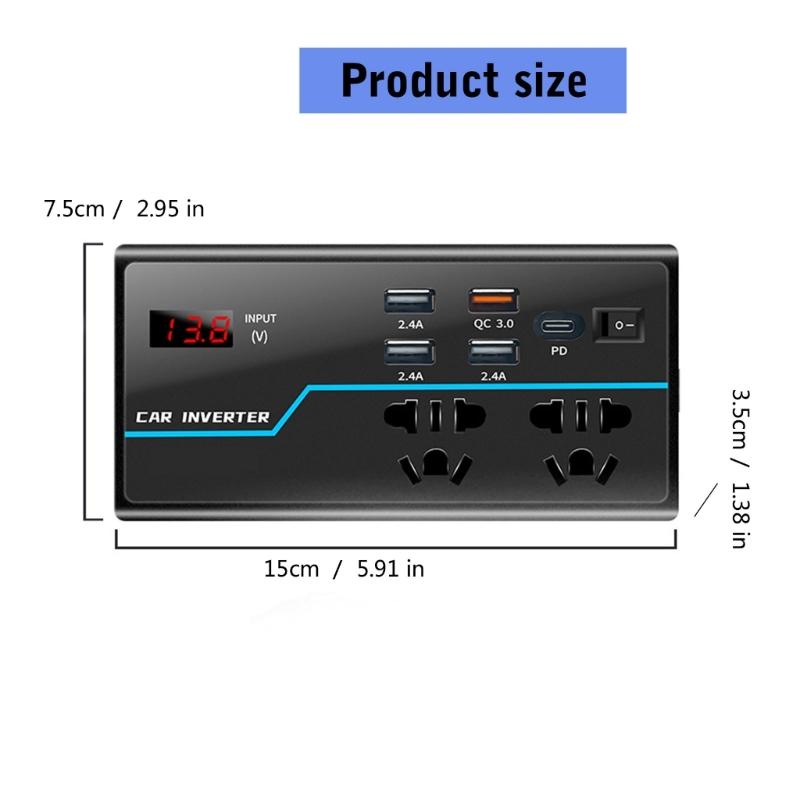 Portable Car Inverter Converts 12V/24V  to 110V/220V  with Voltages Display Compact Vehicle Inverter Simple Operate