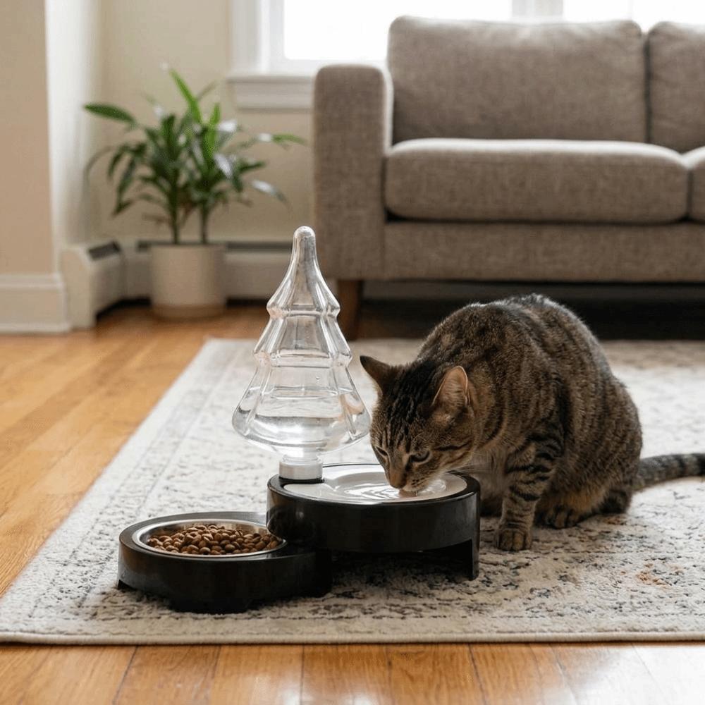 Double-layer Rotatable Gravity Water Dispenser Splash-proof Pet Drinking Fountain Travel Carrying