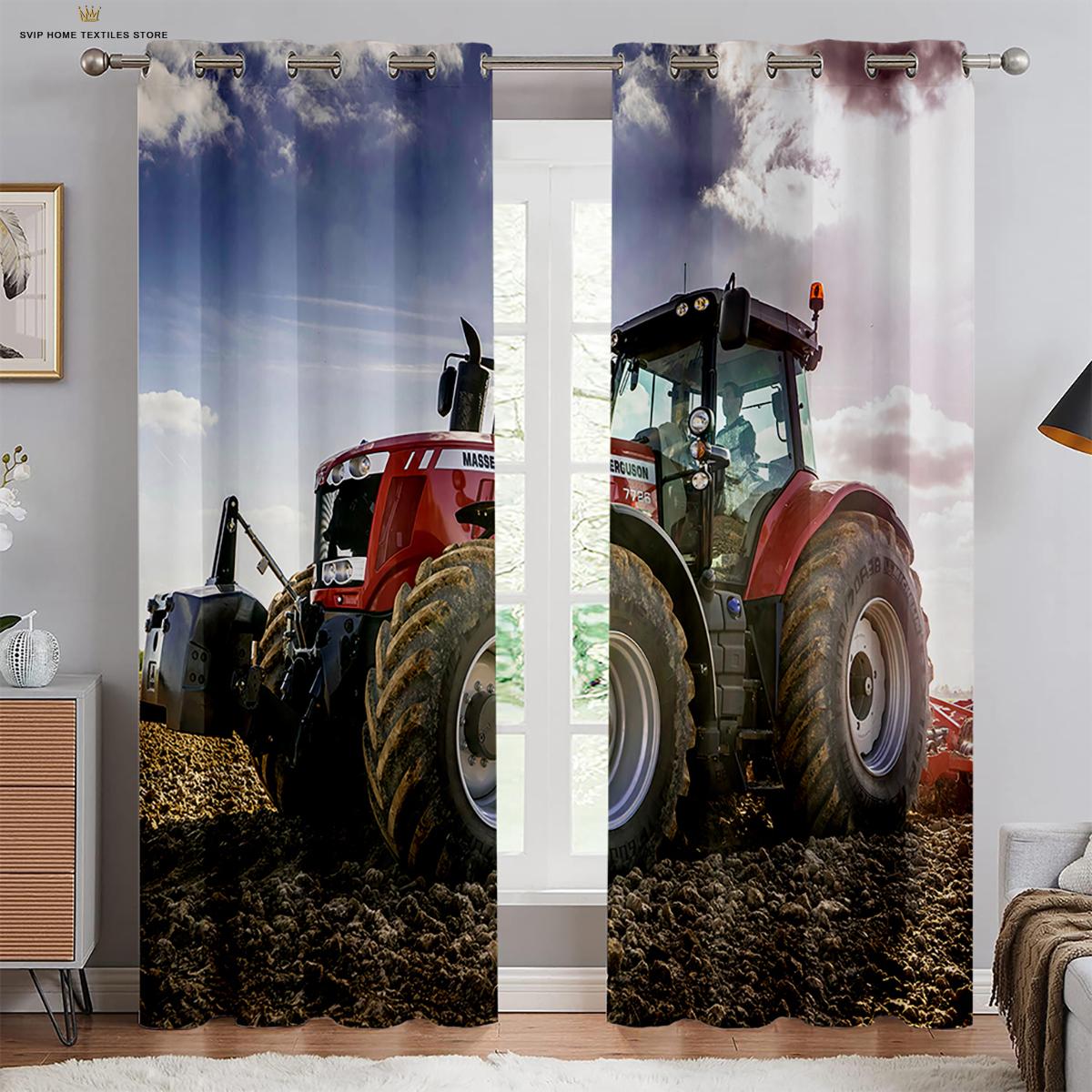

Tractor Harvester Sunflower Curtains, Pastoral Style, 2 Panel, Living Room, Bedroom, Balcony, Farmhouse Decor, Shade W50X130H(CM)X2PCS&Rod pocket