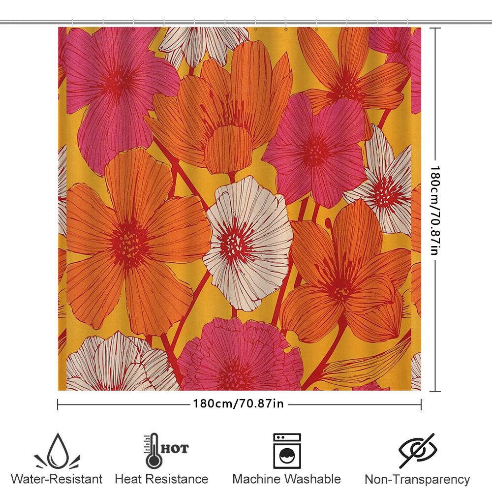 Floral Shower Curtain Botanical Pattern Waterproof Bathroom Decor Vintage Flower Backdrop Farmhouse Style Artistic Washable Fabr