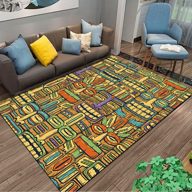 Tribal Pattern Colorful Faces suitable as a non-slip mat for the living room or bedroom sofa