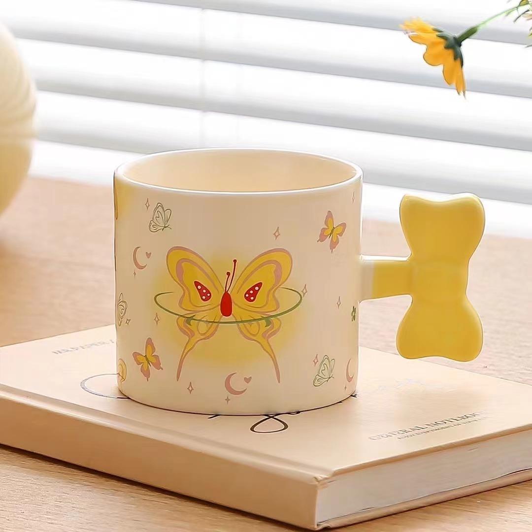 

Кружка Бабочка Пасторальный Стиль Кофейная Чашка Керамическая Чашка для Воды Стиль Чашка для Завтрака Подарок для Девочек Нишевое Искусство 320ml
