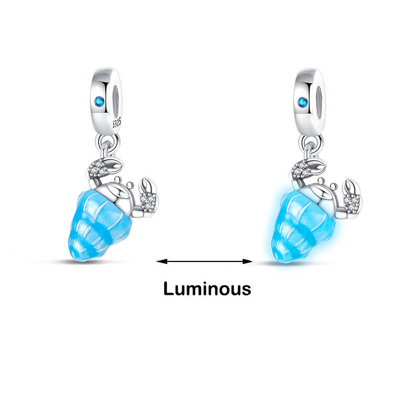 Abalorios luminosos de plata de ley 925 auténtica con forma de ballena, pulpo, concha marina, color azul, aptos para pulseras originales 925, joyería fina DIY