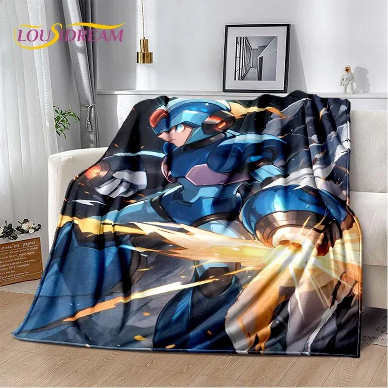 Retro Cartoon Rockman Mega Man Game Soft Flannel Blanket for Beds Bedroom Sofa Picnic,Throw Blanket for Outdoor Leisure Nap Gift