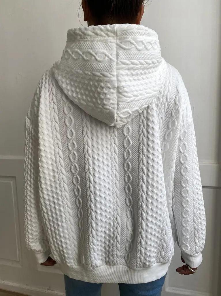 European & American Women's Casual Jacquard Loose Hooded Knit Sweatshirt