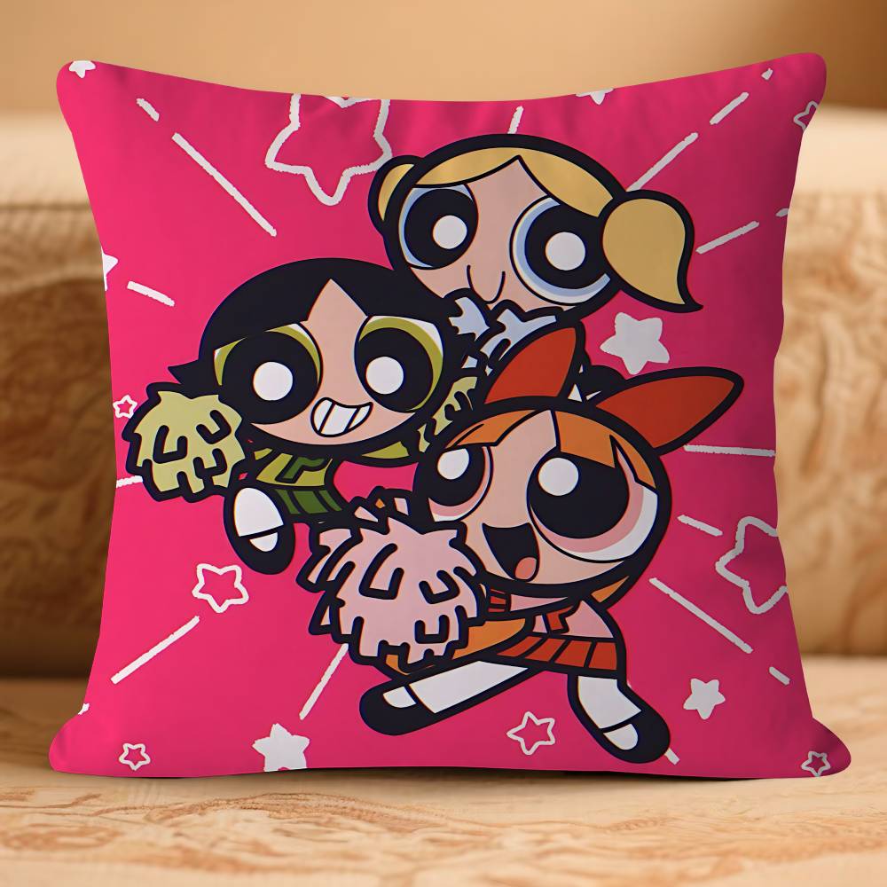 PowerpuffS Anime Girls Pillow Case Removable Washable Cushion Cover – All-Season Soft Linen