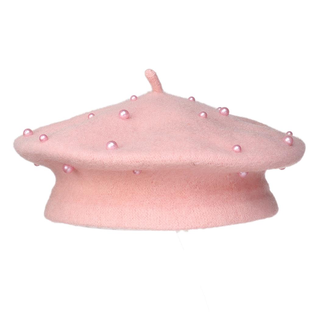 Kids Pearl Decor Beret Hat, Girls French Style Wool Painter Beret, Autumn Winter Warm Beanie Cap for 2‑6 Years Old, Head Circumference 48‑53cm