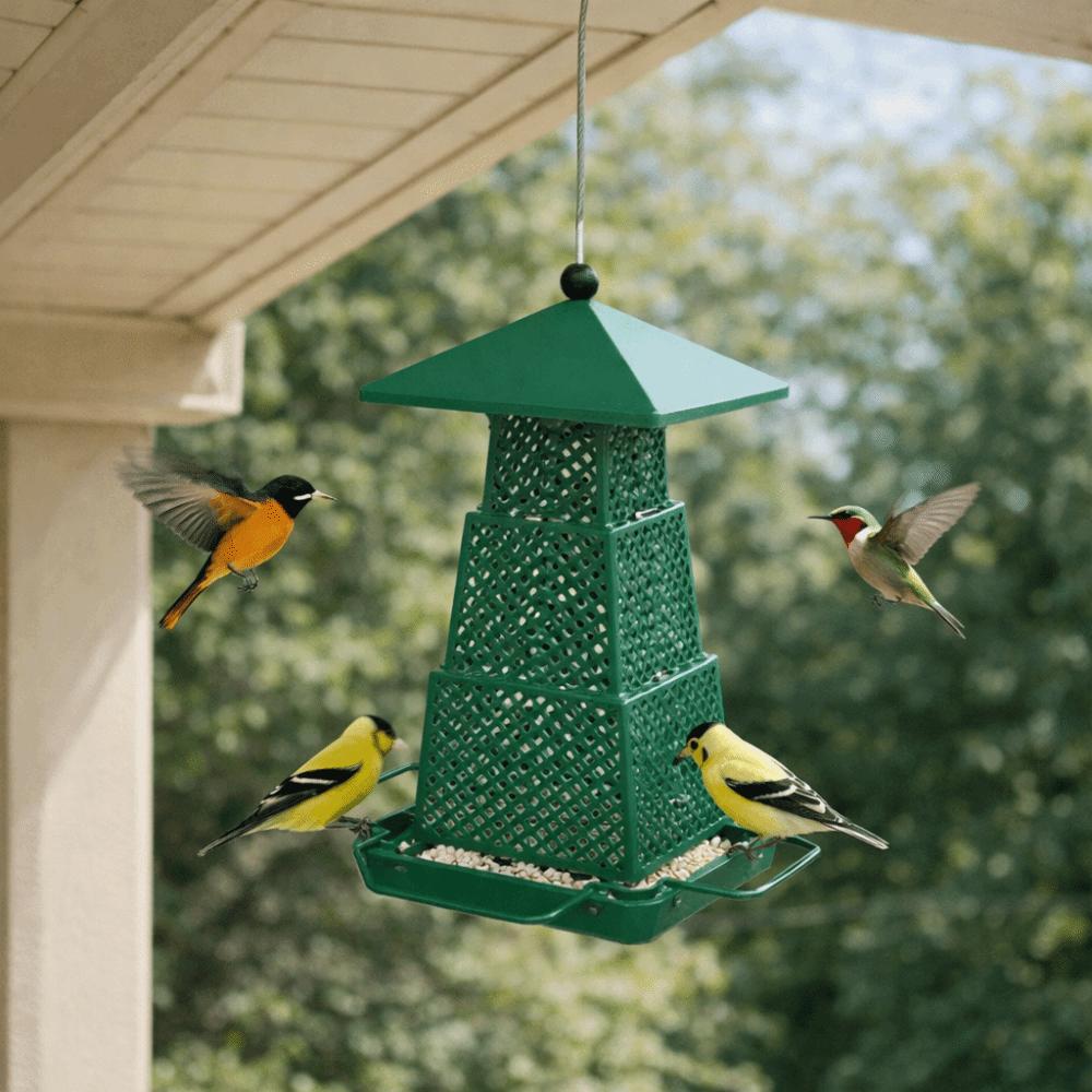 Windproof Wild Bird Feeder Folding Large Capacity Hanging Bird Feeder with Hang Rope Multi-purpose Bird Feeding Station Outdoor