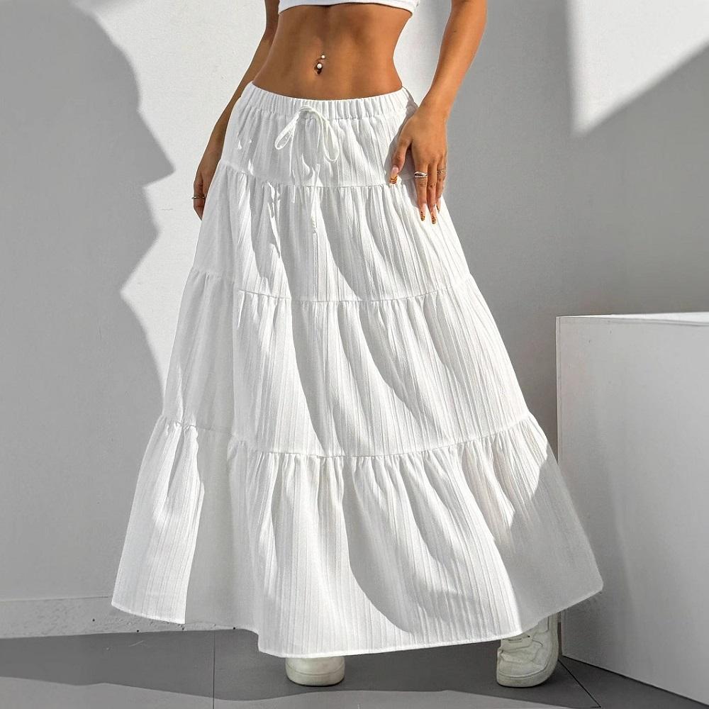 

Women Elegant Maxi Skirts Elastic Waist Bandage Long Skirt S белый