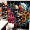 Halloween Theme Flower Skull Pattern Bathing Curtain  Bathroom Shower Curtain Waterproof With 12 Hooks Home Deco Free Ship