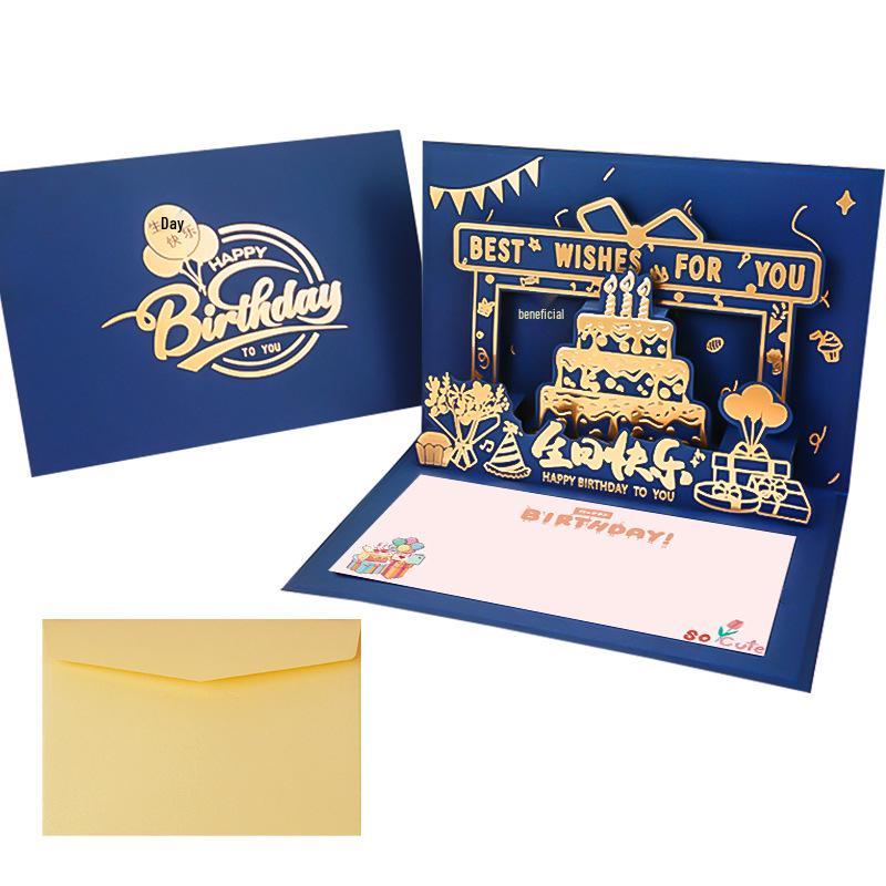 3D Birthday Cake Pop-up Greeting Card with Blessings for Company Employees