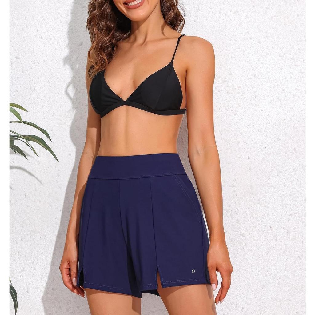 CHARMLEAKS Women Swim Shorts with Pockets High Waisted Bathing Suit Bottoms Tummy Control Swimsuit