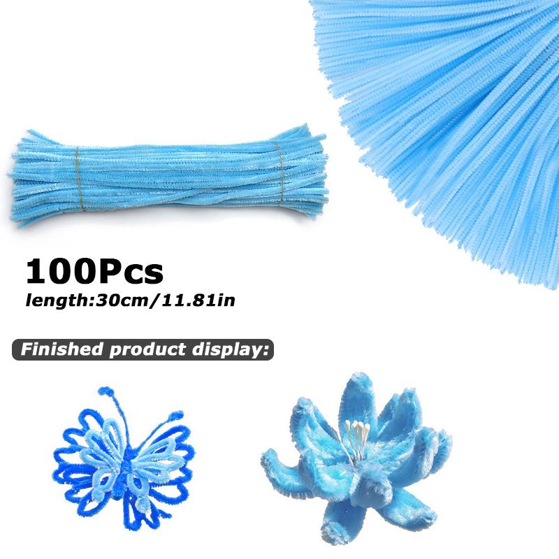 100Pcs 30cm Colors Chenille Stem Twisted Rod Iron Wire DIY Handcraft Wool Root Fluffy Bar Twisting Decor Pipe Cleaner Plush