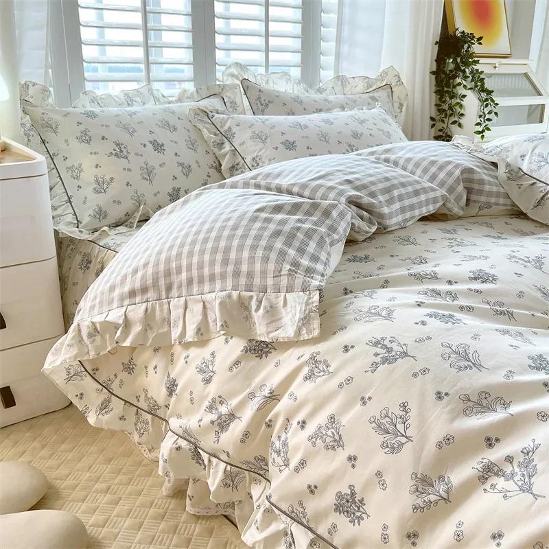 Princess Style Ruffles 100% Cotton Quilt Cover Set or Single Quilt Covers Floral Soft Duvet Cover Cotton Cute Comforter Covers