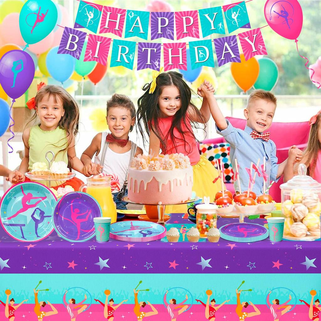 Gimnastyka Zaopatrzenie na Przyjęcie Urodzinowe, Dekoracje Gimnastyczne na Przyjęcie i Zestaw Zastawy Stołowej - Talerzyki Gimnastyczne itp. Dekoracje Gimnastyczne na Przyjęcie Urodzinowe