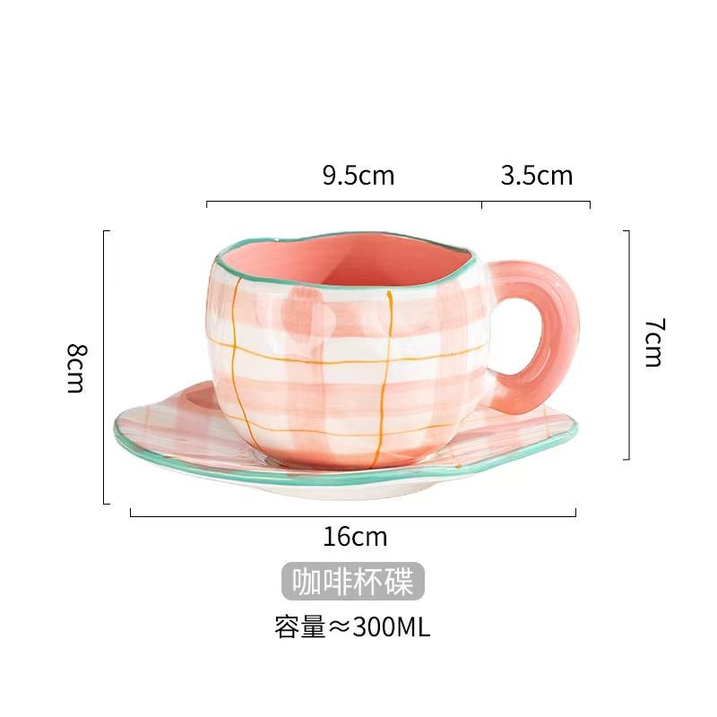 300ML Korean Style Hand Pinched Irregular Ceramic mug Hand-painted Flower Heart Coffee Cup Breakfast Milk Afternoon tea cup Gift
