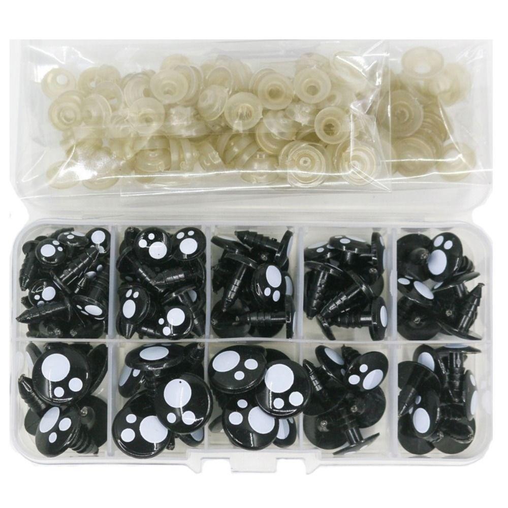 100pcs/box Round Shape Diy Doll Eyes Kit Crafts 5Sizes Black Screw Eyes For Toys