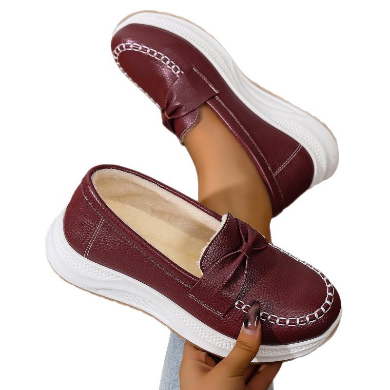 Winter 2025 New Platform Fleece Warm Cotton Shoes Women's Plus Size Comfortable Bow Comfortable Sneakers