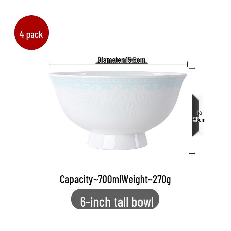 Qiao Yan Bone China High-Footed Bowl - Anti-Scald Ceramic Rice, Noodle, Porridge, and Soup Bowl with Underglaze Color.