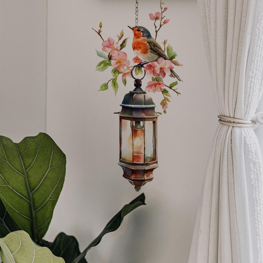 Birds On The Flower Pendant Light Wall Sticker For Bedroom Living Room Foyer Home Background Decoration