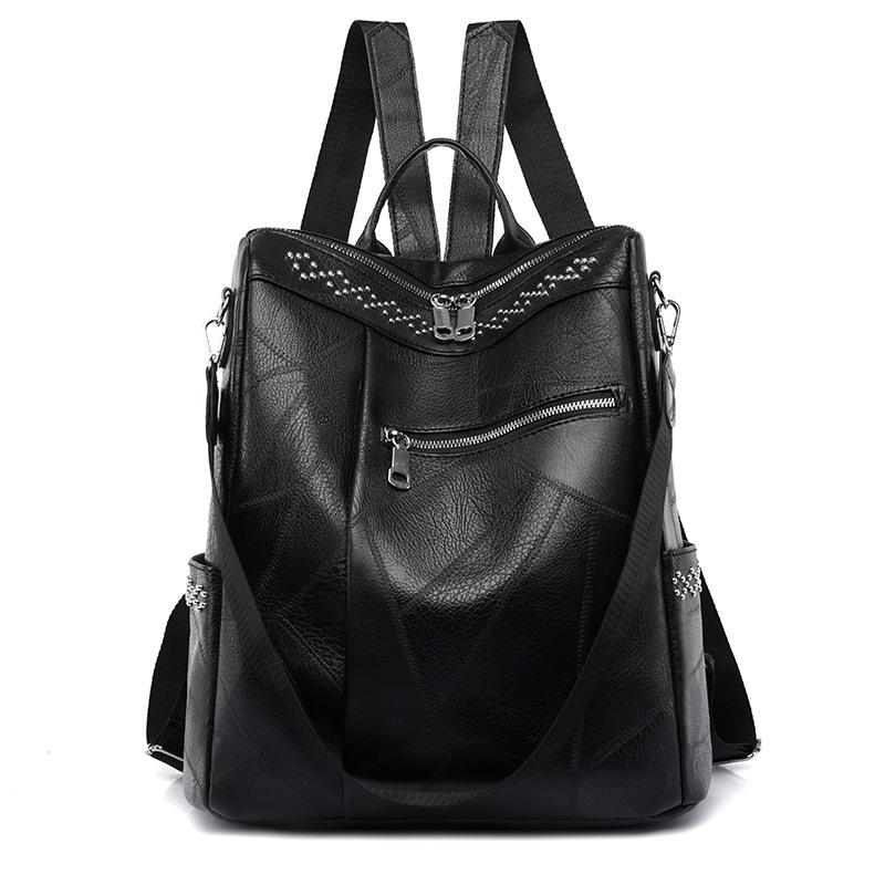 

New Fashion Soft Leather Vertical Casual Korean Youth Women Backpack School Bag Trendy Large Capacity чорний