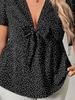 Summer Casual Plus Size Loose V Neck Tops Women Elegant Chic Natural Polka Dot Short Sleeve Top Female Vintage Design Bowknot Flounce Blouse Lady