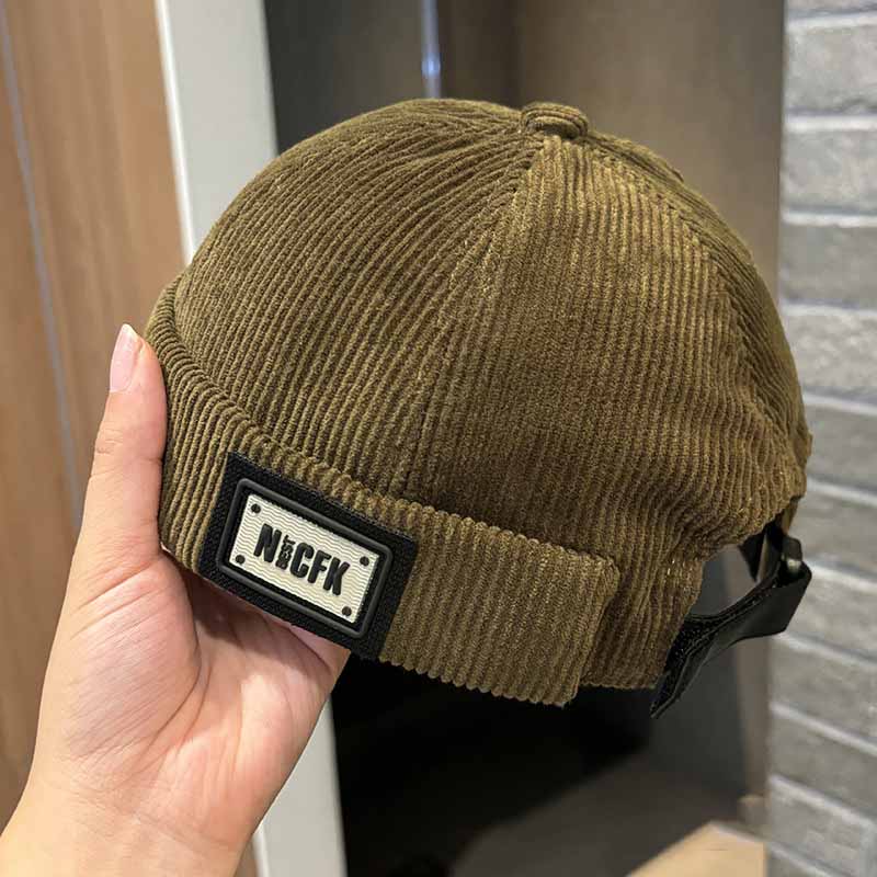 Japanese retro corduroy melon skin hat, men's and women's hip-hop hooligan hat, street trendsetters' brimless landlord hat