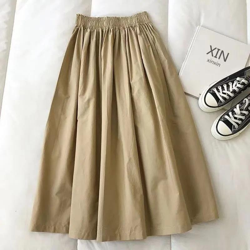 Skirt Women Summer Casual Versatile Elastic High Waist Loose Skirt Oversize Stretchy Cotton Dresses