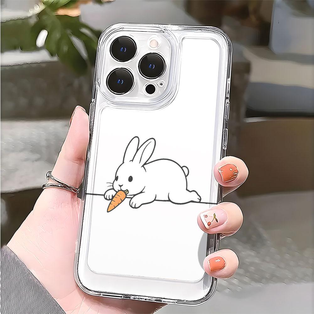 Cartoon White Rabbit with Carrot lucency Phone Case for IPhone 14 15 16 13 12 11 17 Pro Max 12 13 Mini Soft Cover