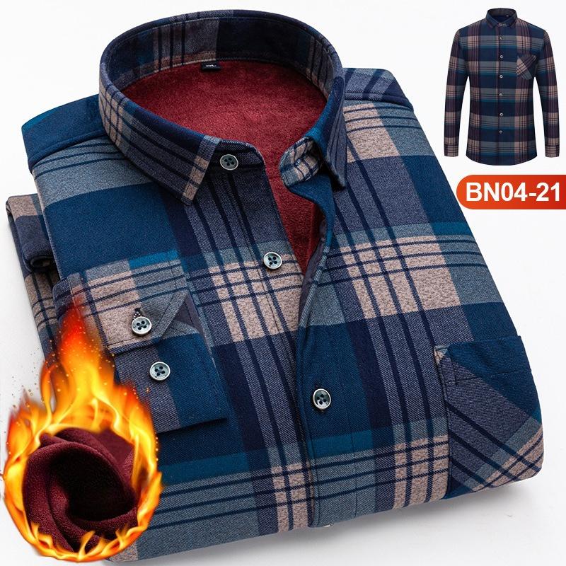 Winter Sherpa Lined Flannel Shirt Jackets for Men Long Sleeve Button Down Fleece Dress Shirts Men's Casual Warm Comfortable Thermal Shirt With Pockets