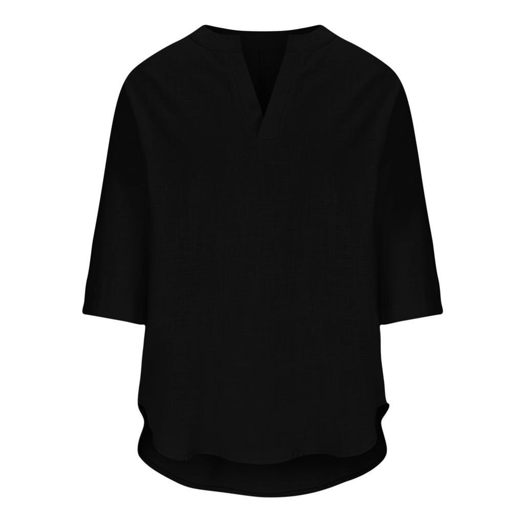Womens Casual Loose Fit V Neck Three Quarter Sleeve Blouse Lightweight Pullover Tunic Top for Everyday Wear