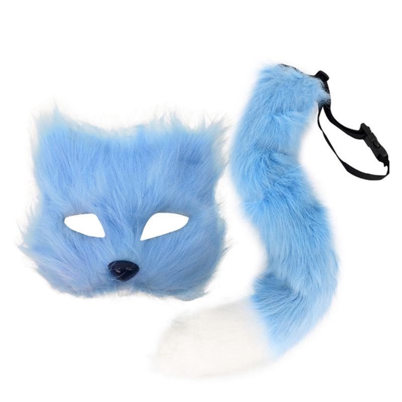 Foxes Costumes Cosplay Foxes Mask Cats Half Face Mask Foxes Tail Set Halloween Animal Fancy Costume Accessories Kit