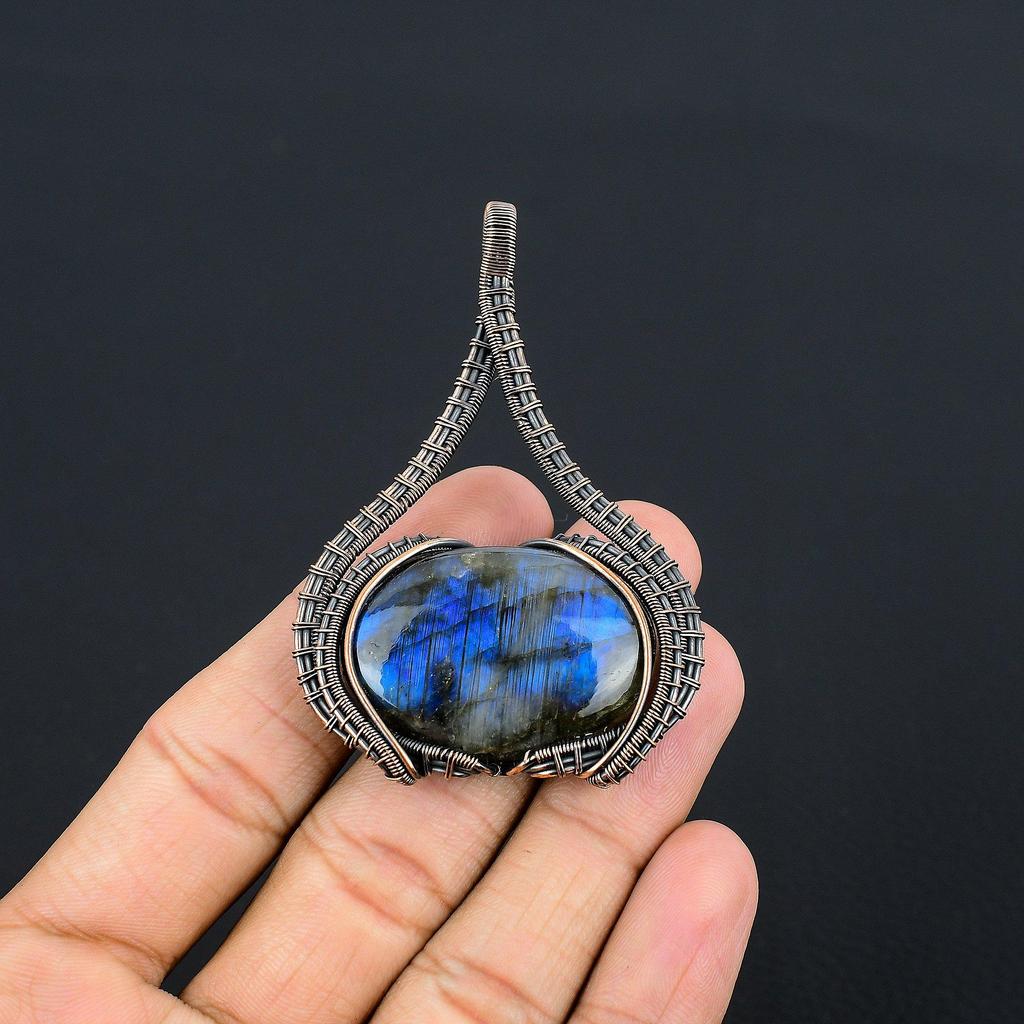 Labradorite Pendant, Handmade Gemstone 999 Copper Wire Wrapped Pendant Antique Jewelry, For Gift Silver Jewelry