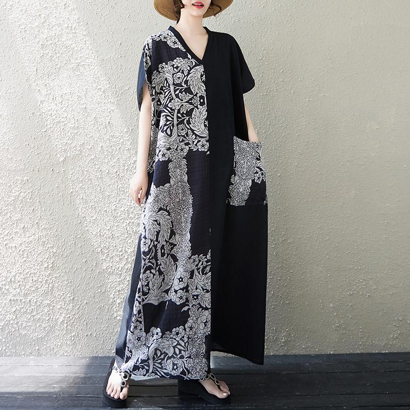 DIMANAF 2025 Summer Plus Size Dress Women Casual O-Neck Vintage Shirt Dress Loose Basic Printing Dress