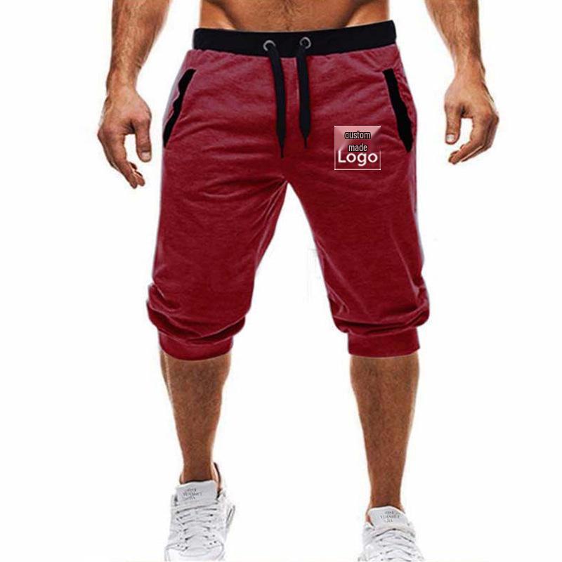 Men's Slim Fit Color Block Jogging Shorts - Trendy European/American Mid-Length with Customizable Logo