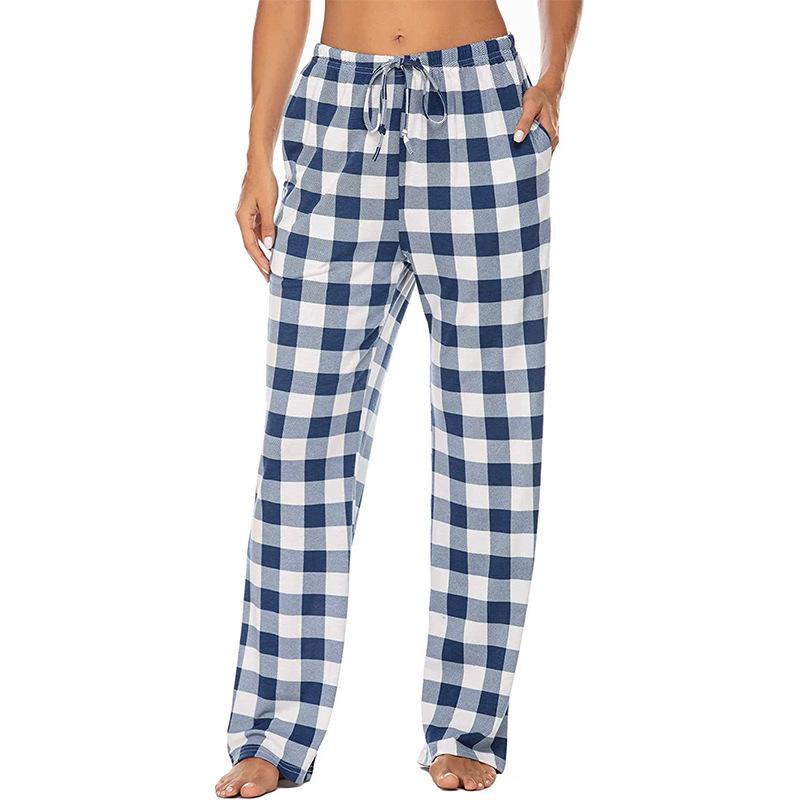 European and American Women's Plaid Print Casual Sleep Pants - Drawstring Loose Fit