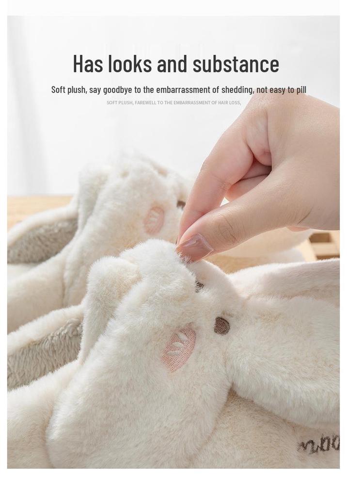 Women's Winter 2026 Cotton Plush Rabbit Fur Slippers - Indoor Home Style