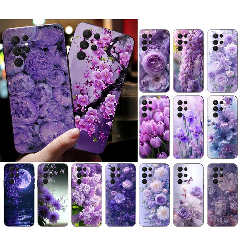Purple Flower Rose Peony Cherry Phone Case For Samsung Galaxy S26 S25 S24 S23 S22 Ultra S23 S22 S25 Plus S24 FE S26Edge