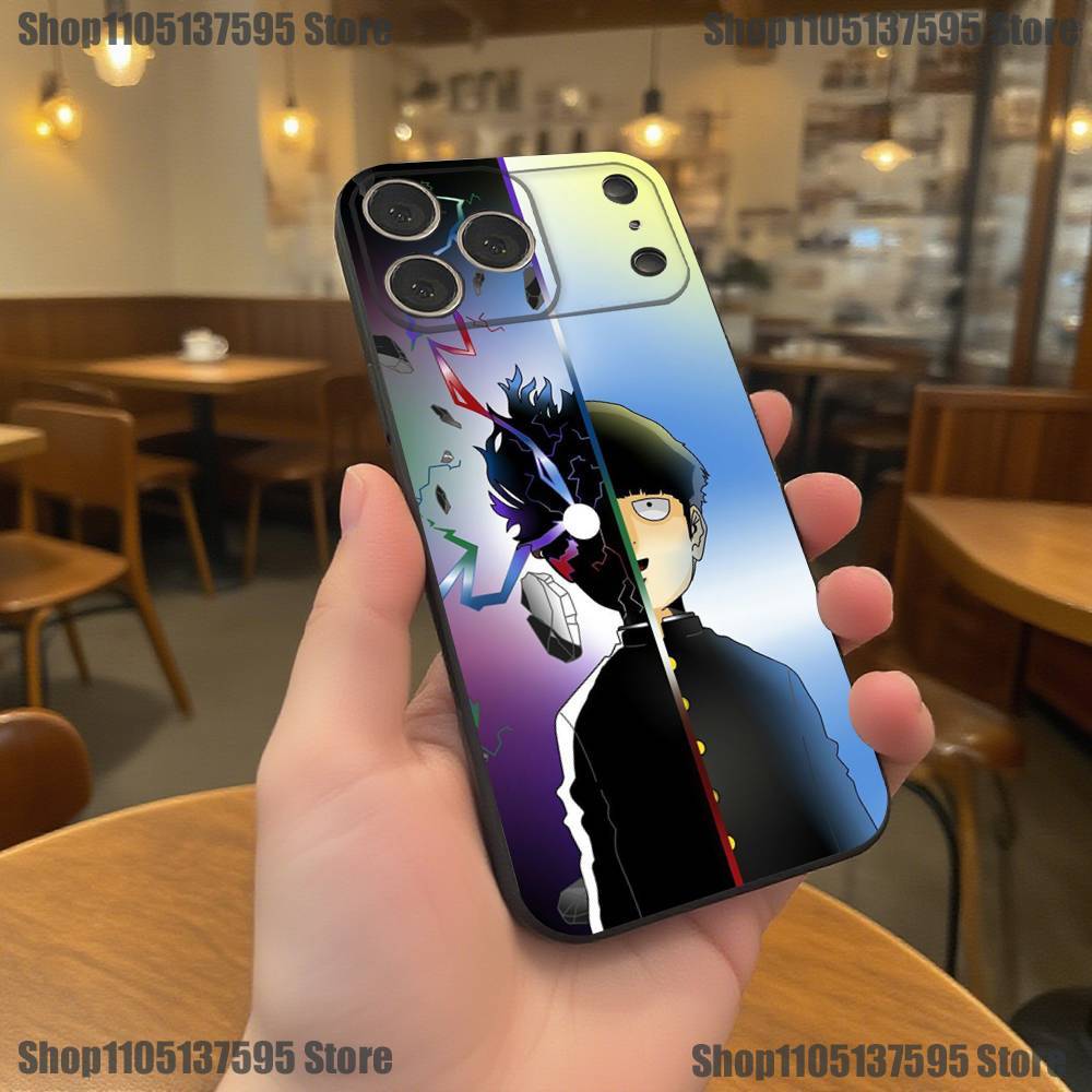 M-Mob Psycho 100 Anime Phone Case For iPhone 17,16,15,14,13,12,11,Pro,XS,Max,XR,Plus,E,SE4,Mini Black Soft Cover