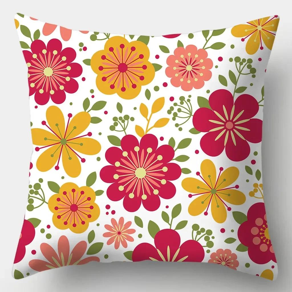 Flower Pillowcase Square Sofa Pillow Cover Watercolor Flowers Cushion