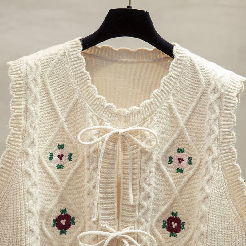 Cardigan Round Neck Knitted Vest Women's Spring and Autumn Outerwear Gilet Outer Sweater Waistcoat