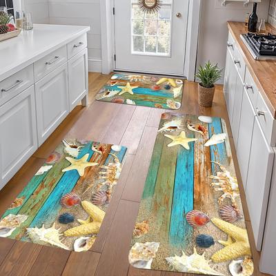 1 Stück Sommer Ozean Muster Fußmatte Modern Küche Polyester Teppich Rutschfest Bunt Innen Teppich, Für Zuhause Badezimmer Schlafzimmer Wohnzimmer Dekor
