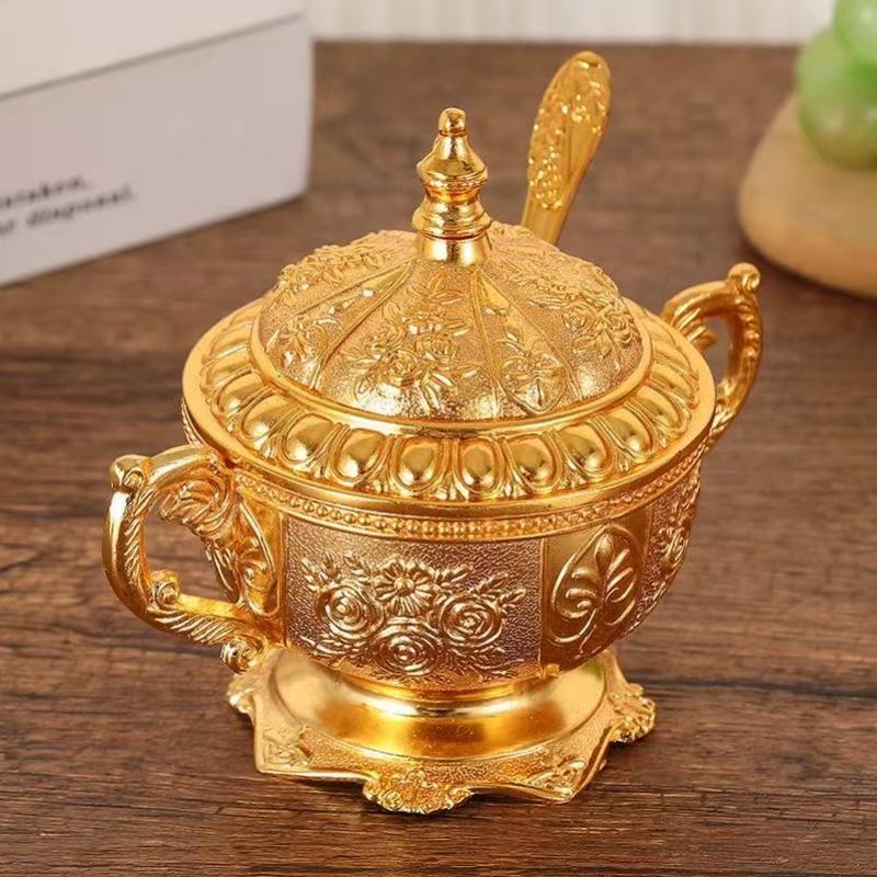Frasco de Condimentos Dorado, Estilo Europeo de Aleación con Tapa Contenedor de Especias Sal Mantequilla Organizador, Frasco de Almacenamiento para Granos de Café, Herramientas de Cocina